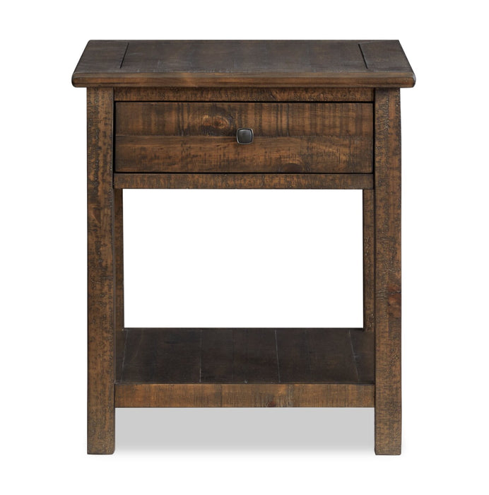 Table de bout Edwin de 22 po en pin champêtre avec rangement - brun champêtre