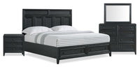 Ensemble de chambre à coucher Casa 6 pièces avec lit, commode, miroir et table de nuit, noir - format très grand lit