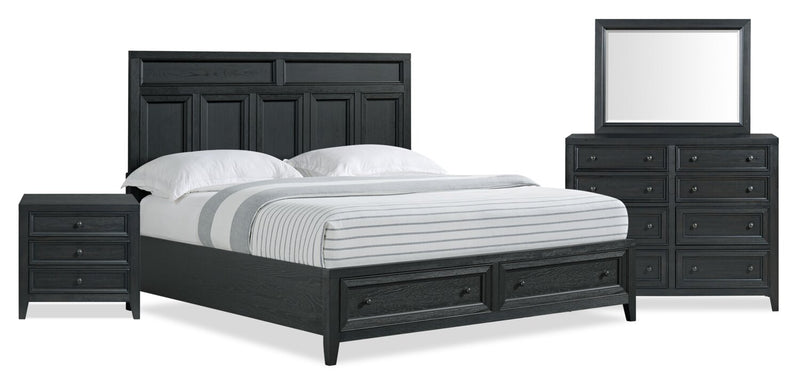 Ensemble de chambre à coucher Casa 6 pièces avec lit, commode, miroir et table de nuit, noir - format très grand lit