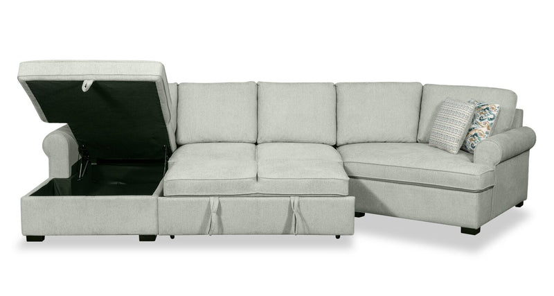  Sofa-lit sectionnel enveloppant de gauche Haven de Scott Living 3 pièces en tissu de chenille avec rangement - écume de mer 