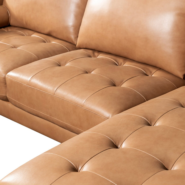 Sofa sectionnel de droite Edge 2 pièces en cuir véritable avec pattes en bois et coussins de dossier amovibles - brun