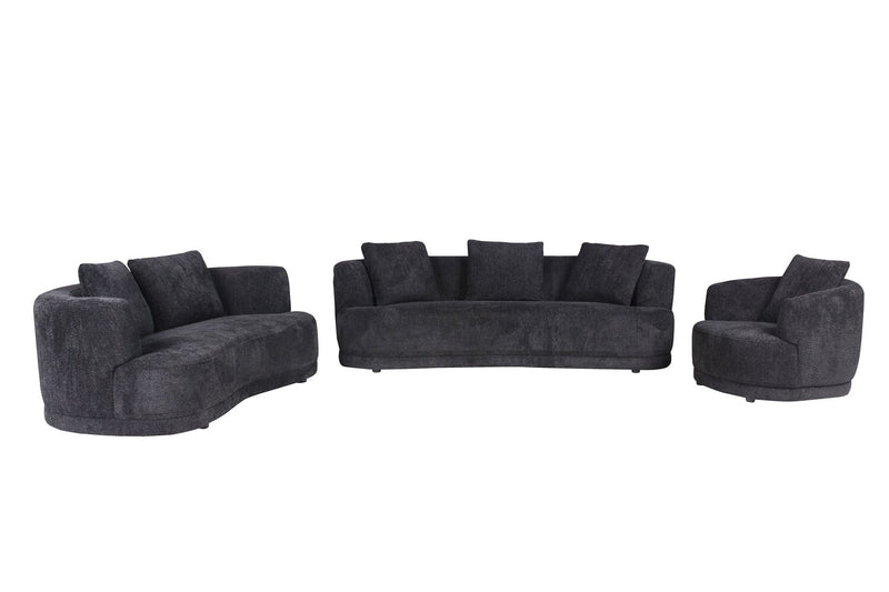 Sofa arrondi Moon de 91 po en tissu avec coussins décoratifs - noir corbeau laineux