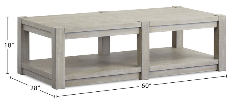 Table à café contemporaine Clifford de 60 po en bois massif avec tablette et roulettes - gris calico