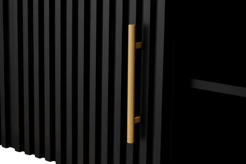 Meuble pour téléviseur moderne Capri de Kort & Co. de 60 po avec dessus en pierre frittée blanche, rangement et système de gestion des câbles pour téléviseurs jusqu’à 65 po - noir et doré