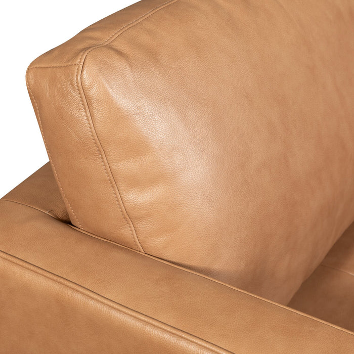 Sofa Edge de 86 po en cuir véritable avec pattes en bois et coussins de dossier amovibles - brun