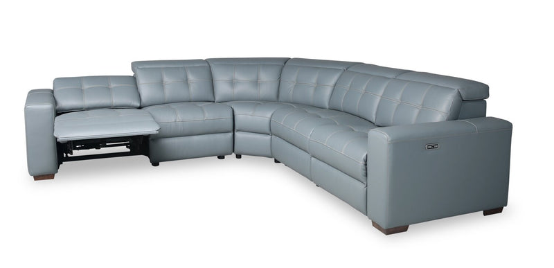 Sofa sectionnel à inclinaison électrique Geneva 3 pièces en cuir véritable avec appuie-têtes électriques et port USB - bleu piscine