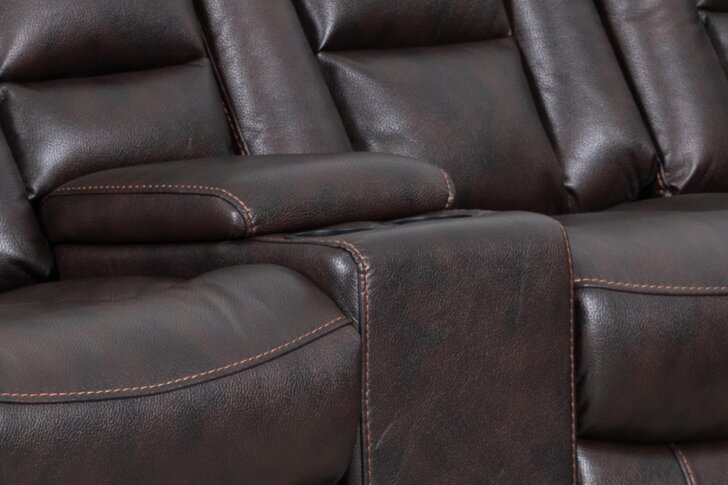 Sofa sectionnel inclinable Leo 5 pièces en tissu d’apparence cuir avec fauteuil inclinable sans accoudoirs - brun noyer