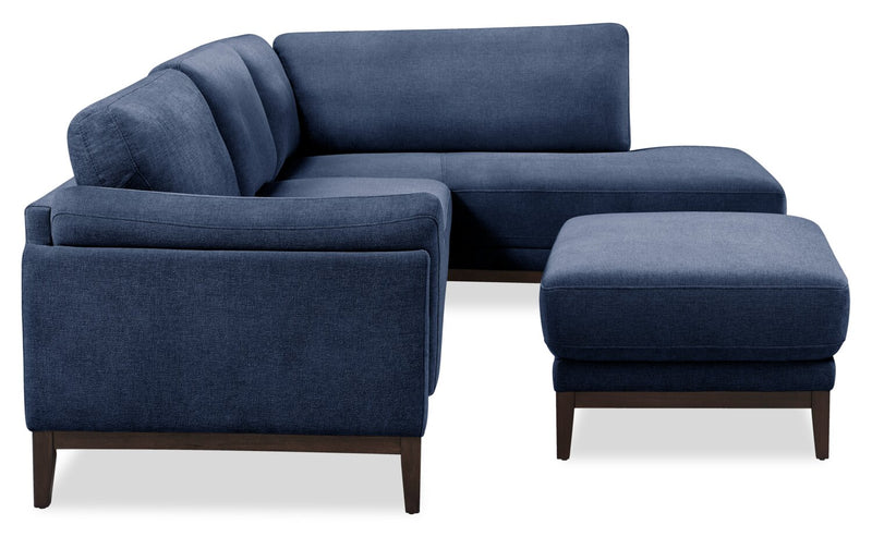 Sofa sectionnel de droite Horizon 2 pièces en tissu avec base et pattes en bois - bleu marine