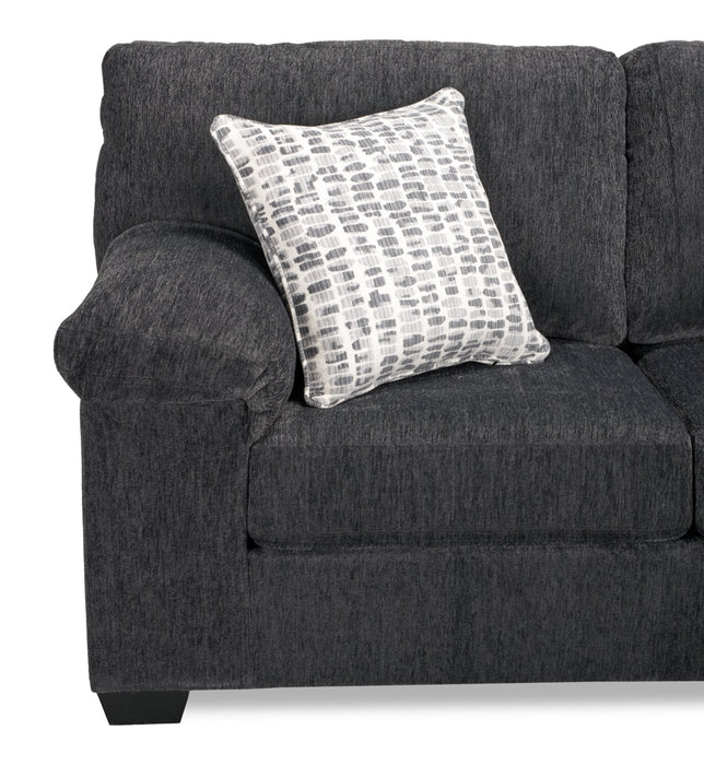 Sofa sectionnel de droite Morgan 2 pièces fabriqué au Canada en tissu de chenille avec sofa et coussins décoratifs - gris