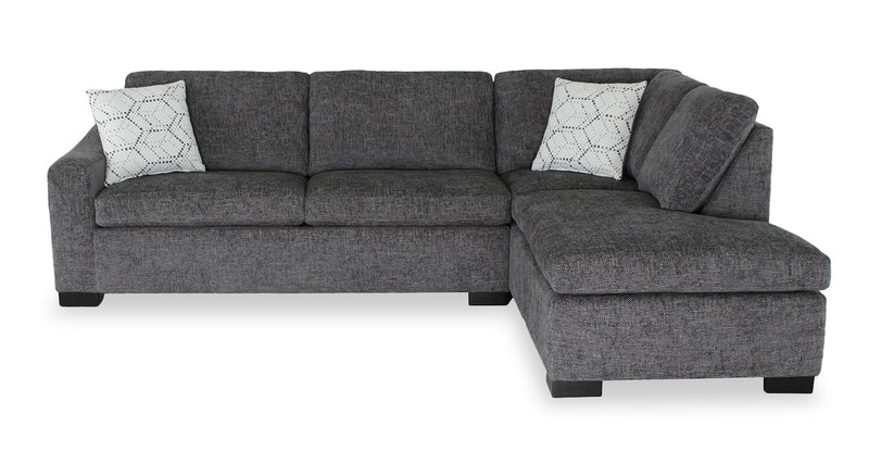 Sofa-lit sectionnel de droite avec grand lit Aubrey de 114 po de style européen en tissu de chenille avec pattes en bois - gris