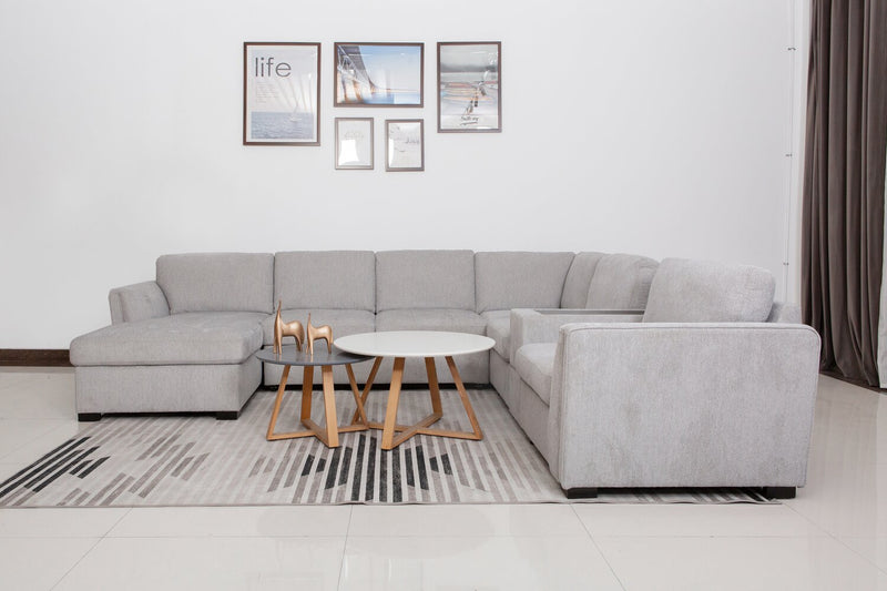 Sofa sectionnel de gauche Vault 6 pièces avec causeuse-lit, 3 fauteuils de rangement et fauteuil long de rangement - gris