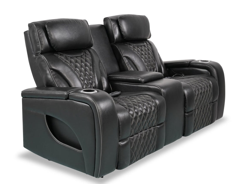 Causeuse de massage à inclinaison électrique Elite de 74 po en cuir véritable avec appuie-têtes électriques et accoudoirs de rangement - noire