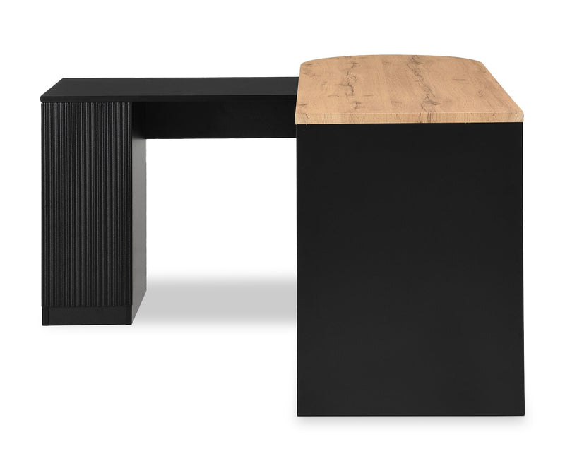 Bureau convertible en forme de L Ridley 55.1 po avec 3 tiroirs - noir et chêne