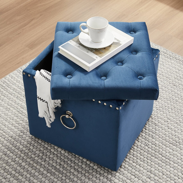 Pouf de rangement carré Yukon de 17 po en velours - bleu marine