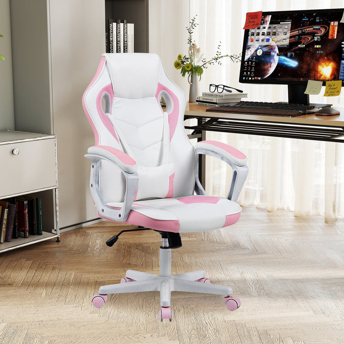 Fauteuil de jeu ergonomique Velocity de 24 po - blanc et rose