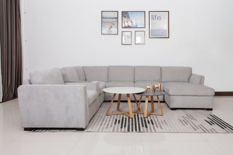 Sofa sectionnel de droite Vault 6 pièces avec causeuse-lit, 2 fauteuils de rangement et fauteuil long de rangement - gris