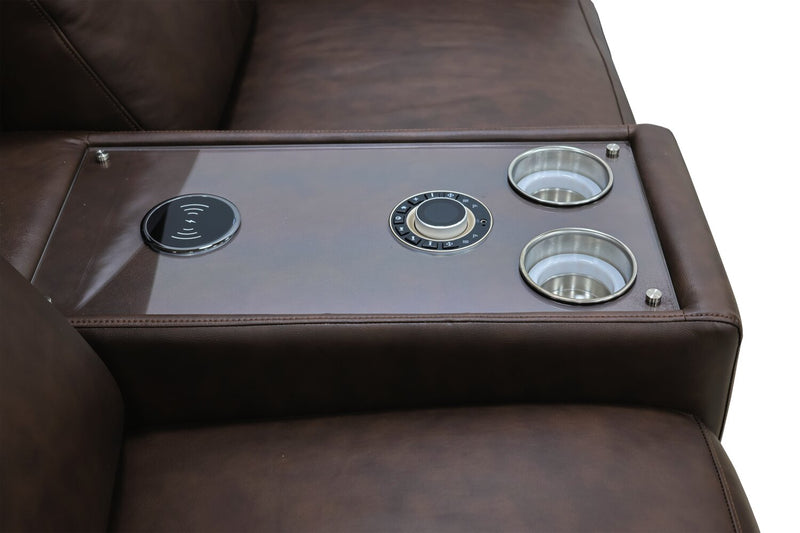 Causeuse de massage à inclinaison électrique Vibe de 76 po en cuir véritable avec son immersif et appuie-têtes électriques - brune