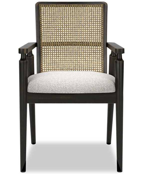 Chaise de salle à manger Shaw en tissu de polyester avec accoudoirs et dossier tissé d’apparence canne - noire