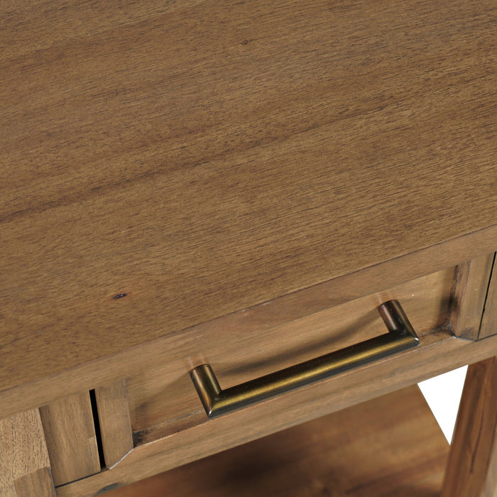 Table de fauteuil rustique Nathan de 16 po avec rangement, tablette et port USB - brun clair