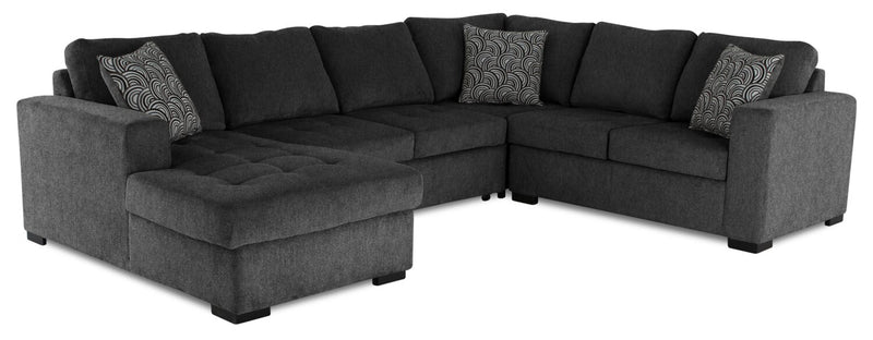 Sofa-lit sectionnel de gauche Legend 4 pièces fabriqué au Canada en tissu de chenille avec fauteuil long de rangement - gris poivre