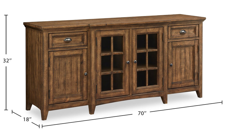 Meuble pour téléviseur traditionnel Wesley de 70 po avec rangement et système de gestion des câbles pour téléviseurs jusqu’à 75 po - muscade grillée