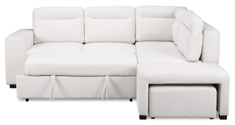 Sofa-lit sectionnel de droite Coast 3 pièces en tissu blanc ivoire avec fauteuil long de rangement et accoudoir de rangement