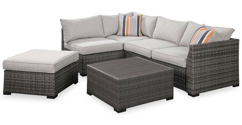 Ensemble Victoria 4 pièces pour la terrasse à l’extérieur avec causeuse, fauteuil sans accoudoirs - gris