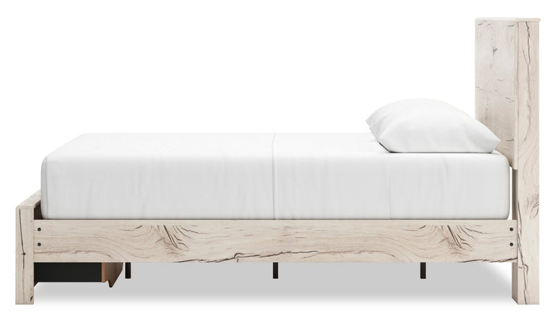 Lit de rangement Derekson blanc rustique avec 2 tiroirs intégrés au pied du lit - format grand lit