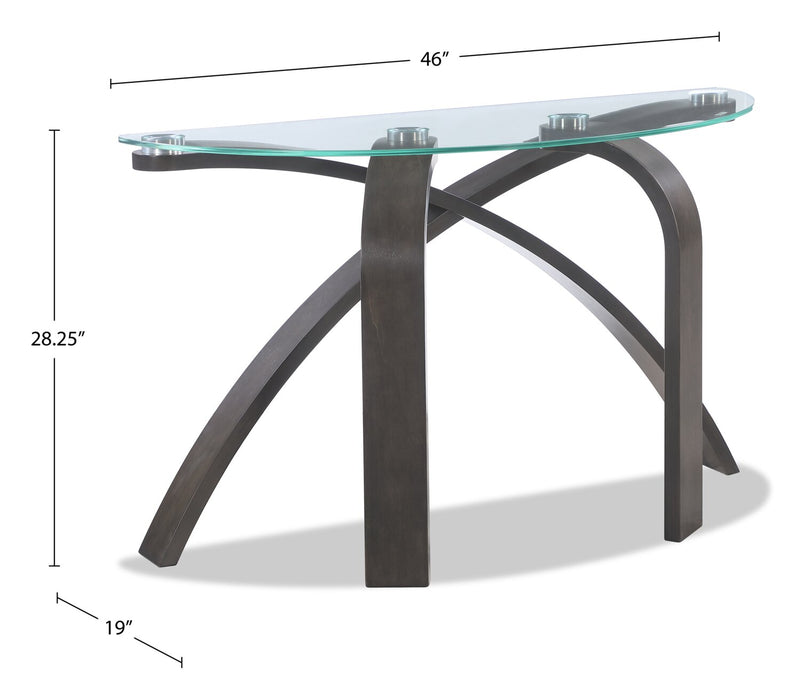 Table de salon moderne Jorja de 46 po avec dessus en verre - brune avec pattes en bois cintré