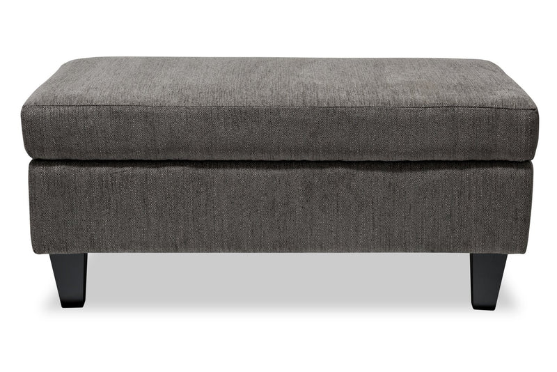 Pouf de rangement Nofia de 44 po fabriqué au Canada en tissu de chenille avec pattes en bois - gris anthracite