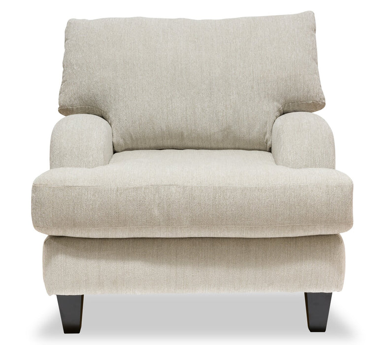 Fauteuil Nofia de 36 po fabriqué au Canada en tissu de chenille avec pattes en bois - beige lin