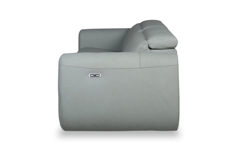 Sofa à inclinaison électrique Gianna de 76 po en cuir véritable avec appuie-têtes électriques et ports USB - bleu spa