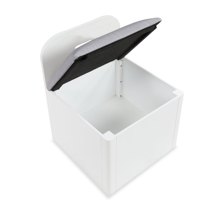 Lit plateforme Quinn avec tête de lit bibliothèque, bureau intégré et tabouret, blanc - format lit simple
