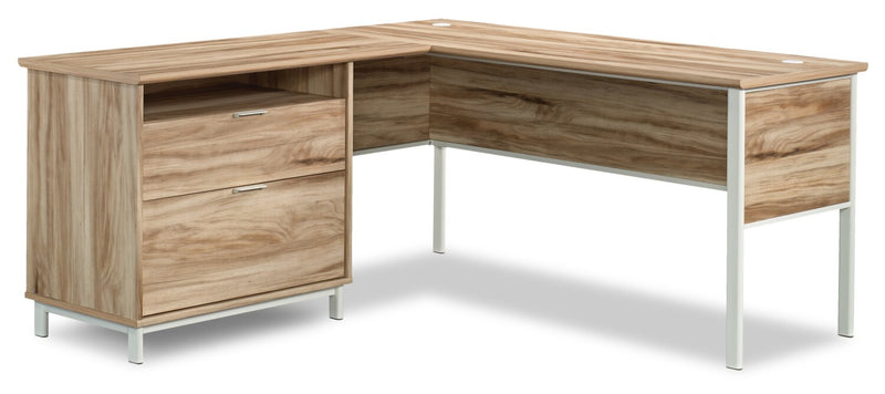 Bureau en forme de L Harrison de 65.35 po à 2 tiroirs - acacia séché au séchoir 