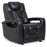  Fauteuil à inclinaison électrique Kenzo de 35 po en tissu d’apparence cuir avec appuie-tête électrique, repose-pieds et port USB - noir