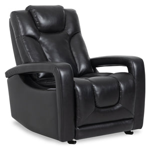 Fauteuil à inclinaison électrique Kenzo de 35 po en tissu d’apparence cuir avec appuie-tête électrique, repose-pieds et port USB - noir