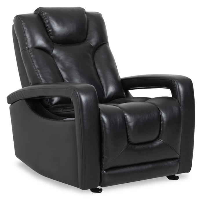 Fauteuil à inclinaison électrique Kenzo de 35 po en tissu d’apparence cuir avec appuie-tête électrique, repose-pieds et port USB - noir
