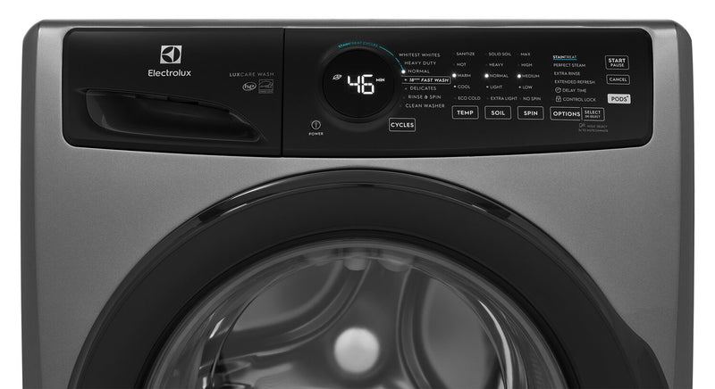 Laveuse Perfect SteamMC d’Electrolux à chargement frontal de 4,5 pi3 avec lavage LuxCareMD - titane - superposable - ELFW7437AT