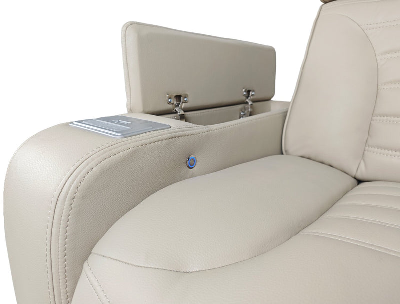 Sofa sectionnel à inclinaison électrique Zen 3 pièces en tissu d’apparence cuir avec massage et 2 consoles rabattables - abricot