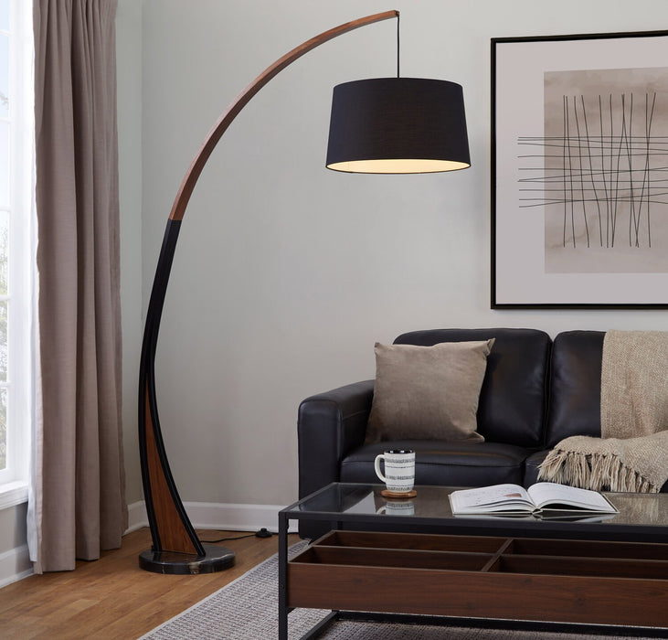 Lampe à pied moderne du milieu du 20e siècle Sybil de 18 po avec base en marbre - noyer noir