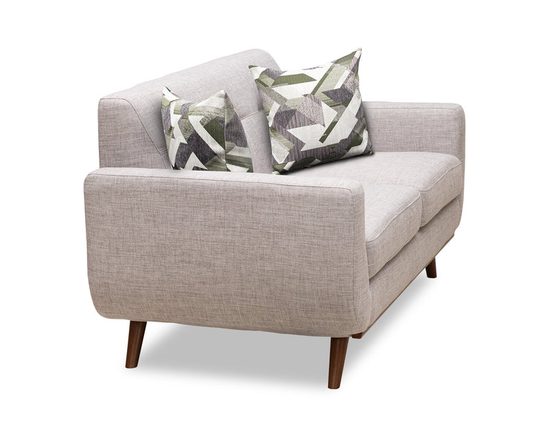 Causeuse Freeman de Kort & Co. de 63 po en tissu d’apparence lin avec pattes en bois et coussins de dossier capitonnés - blanc colombe