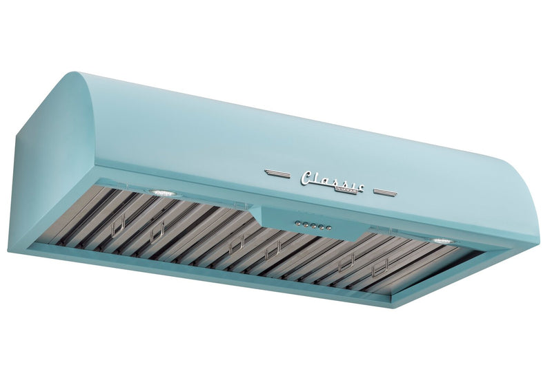 Hotte de cuisinière sous l’armoire Classic Rétro par Unique de 36 po et de 700 pi3/min - turquoise brume marine - UGP-36CR RH T