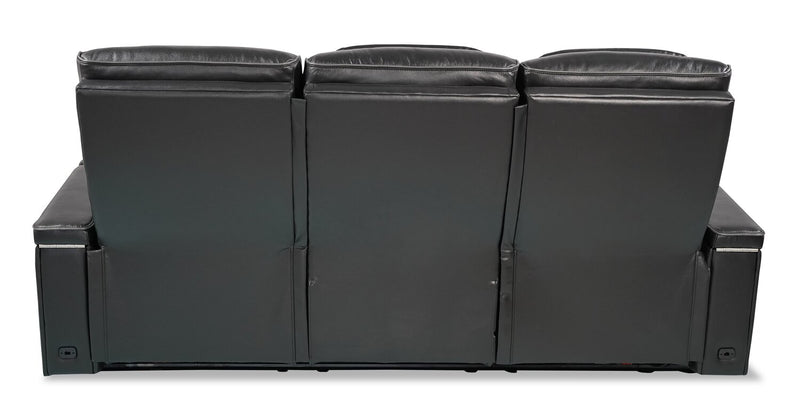 Sofa de massage à inclinaison électrique Elite de 86 po en cuir véritable avec appuie-têtes électriques et accoudoirs de rangement - noir