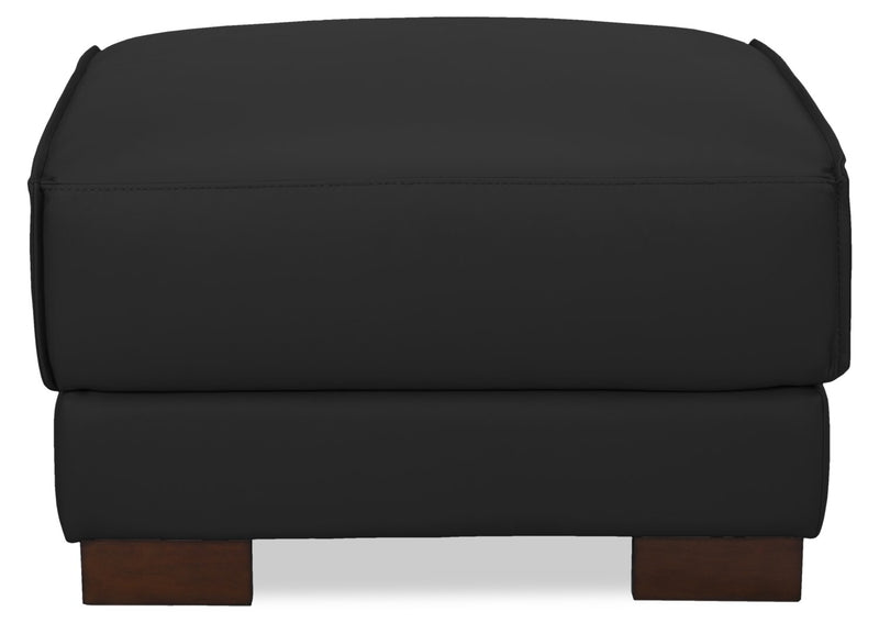 Pouf Citadel de 28 po en cuir véritable de qualité supérieure avec pattes en bois - noir