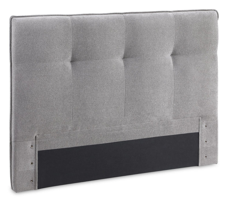 Lit de rangement Amos rembourré en tissu gris avec tête de lit capitonnée et 3 tiroirs intégrés - format lit double