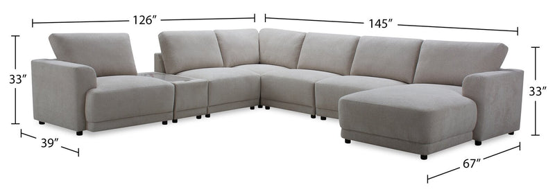 Sofa sectionnel modulaire de droite Voyage 7 pièces en tissu avec console et coussins de dossier amovibles - taupe