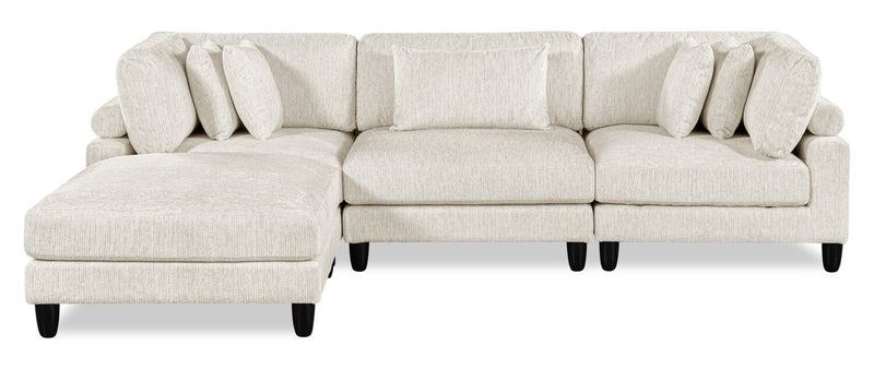 Sofa sectionnel modulaire Lounge 4 pièces en chenille avec pouf - beige 