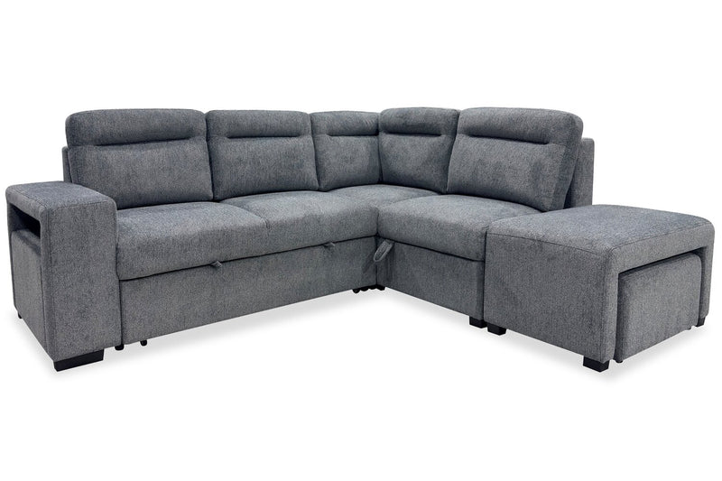 Sofa-lit sectionnel de droite Coast 3 pièces en tissu avec rangement et pouf - fumée 