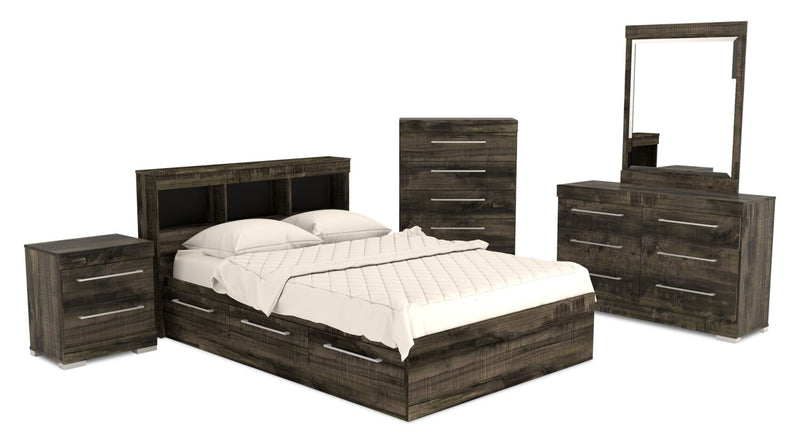 Lit matelot Riley avec ensemble de tête de lit bibliothèque pour enfants, fabriqué au Canada, gris - format lit double