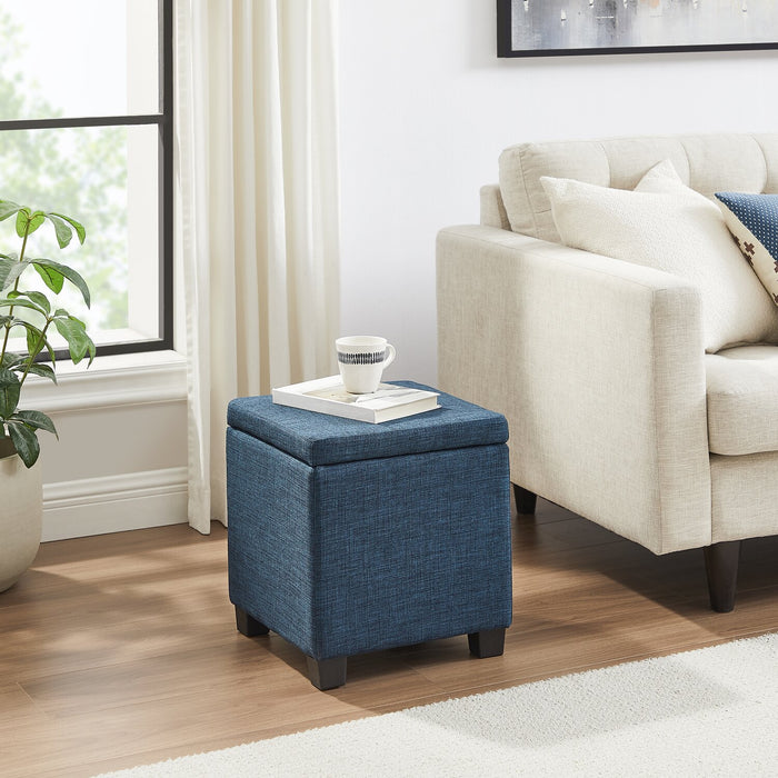 Pouf de rangement carré Ottawa de 14,75 po en tissu - bleu marine